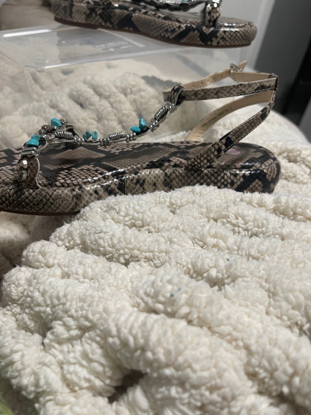 Jessica Simpson Snake-Print Sandals with Turquoise Accents - Picture 2 of 4